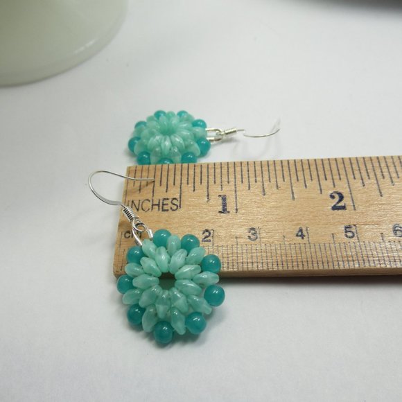 Handstitched Uranium Glass Flower earrings - Picture 4 of 11
